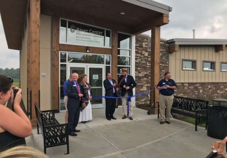 The ribbon was cut celebrating the opening of River Center, the new recreational facility along the Great Miami River Trail.