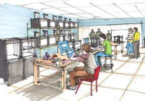 Hand Sketch of a 3D Printing Lab